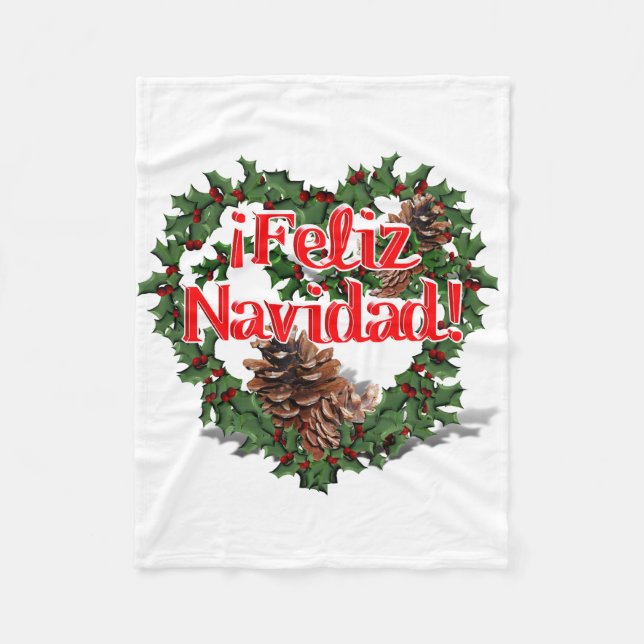 Christmas Heart Wreath (Feliz Navidad) Fleece Blanket (Front)