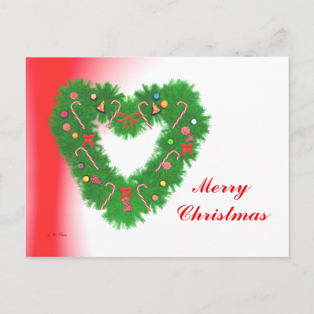 Christmas Heart Wreath Holiday Postcard (Front)
