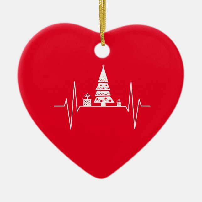 Christmas Heartbeat Ceramic Tree Decoration (Front)