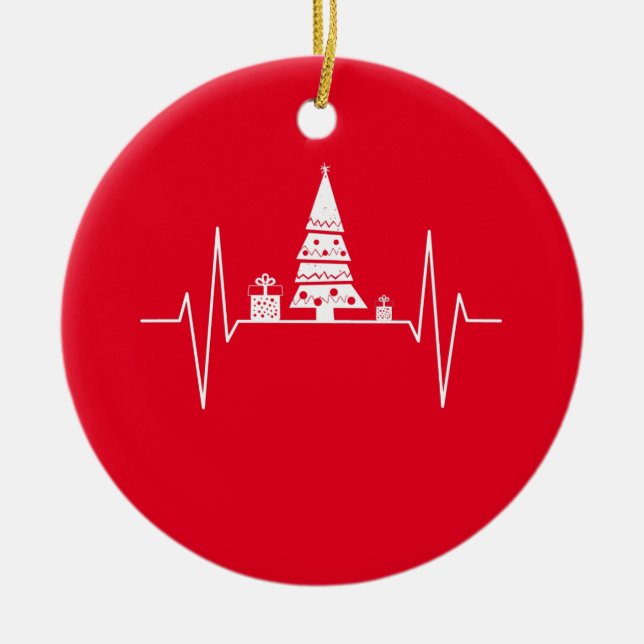 Christmas Heartbeat Ceramic Tree Decoration (Front)