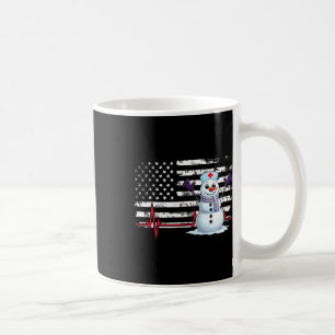 Christmas Heartbeat Nurse Snowman American Flag Ni Coffee Mug