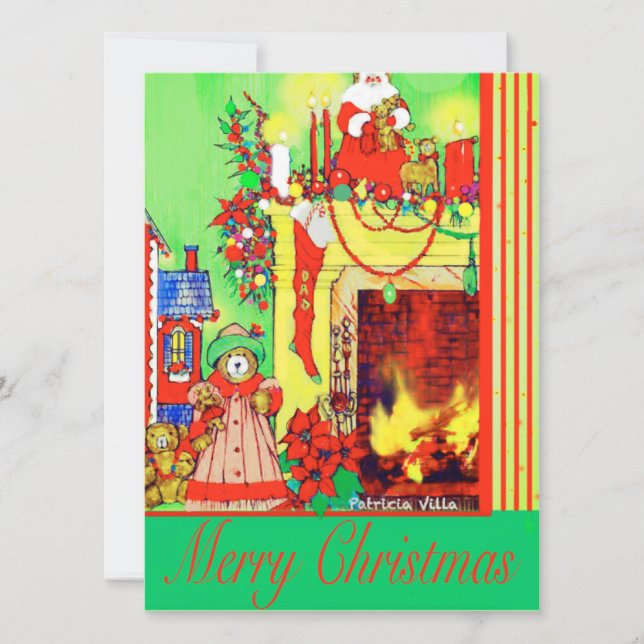 Christmas Hearth and Teddy Bears Holiday Card (Front)