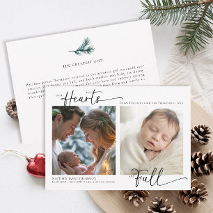 Christmas Hearts Full Modern Family Baby 2 Photos Holiday Card