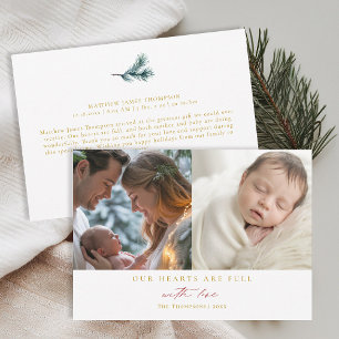 Christmas Hearts Minimal Red Family Baby 2 Photos Holiday Card