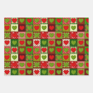 Christmas Hearts Patchwork Quilt Wrapping Sheets 