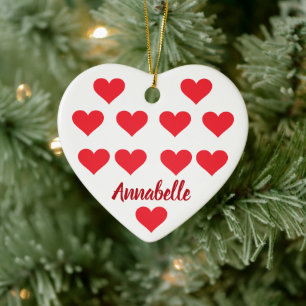 Christmas hearts personalized name cool cute chic ceramic tree decoration