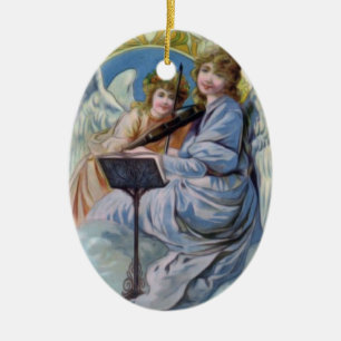 Christmas Heavenly Angels Playing Violin Ceramic Tree Decoration