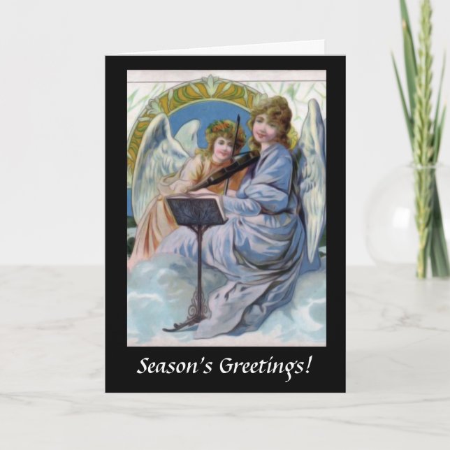 Christmas Heavenly Angels Playing Violin Holiday Card (Front)