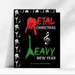Christmas Heavy Metal Guitar Rock Holiday Card<br><div class="desc">Crank up the holiday spirit with this heavy metal-themed Christmas card! Featuring bold typography that reads “Metal Christmas & Heavy New Year, ” this design rocks unique details like a red metal horns hand sign for the "M" and a green Flying V guitar for the "H". The ampersand is replaced...</div>