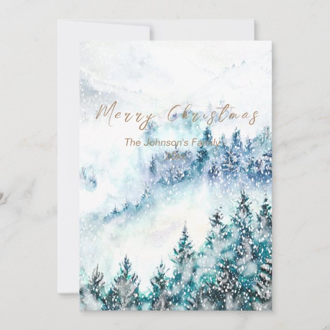 Christmas  heavy snow pine forest 2 card (Front)