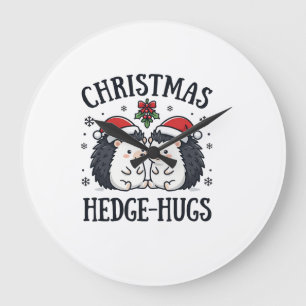 Christmas Hedge-Hugs Cute Hedgehog Holiday Design Large Clock