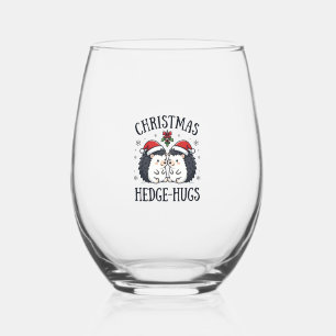 Christmas Hedge-Hugs Cute Hedgehog Holiday Design Stemless Wine Glass