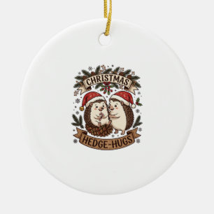 Christmas Hedge Hugs Hedgehogs Santa Hats Snowflak Ceramic Tree Decoration