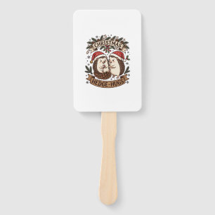 Christmas Hedge Hugs Hedgehogs Santa Hats Snowflak Hand Fan