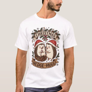 Christmas Hedge Hugs Hedgehogs Santa Hats Snowflak T-Shirt