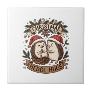 Christmas Hedge Hugs Hedgehogs Santa Hats Snowflak Tile