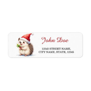 Christmas Hedgehog with Holly Return Address Label