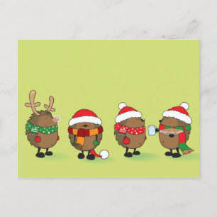 Christmas hedgehogs holiday postcard