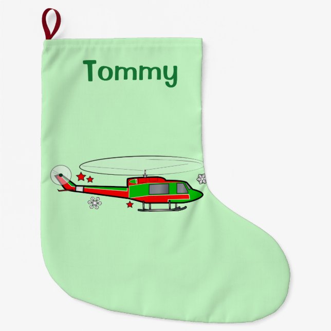 Christmas Helicopter in the Snow Large Christmas Stocking (Front)