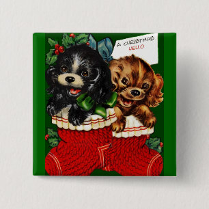 Christmas Hello Puppies 15 Cm Square Badge