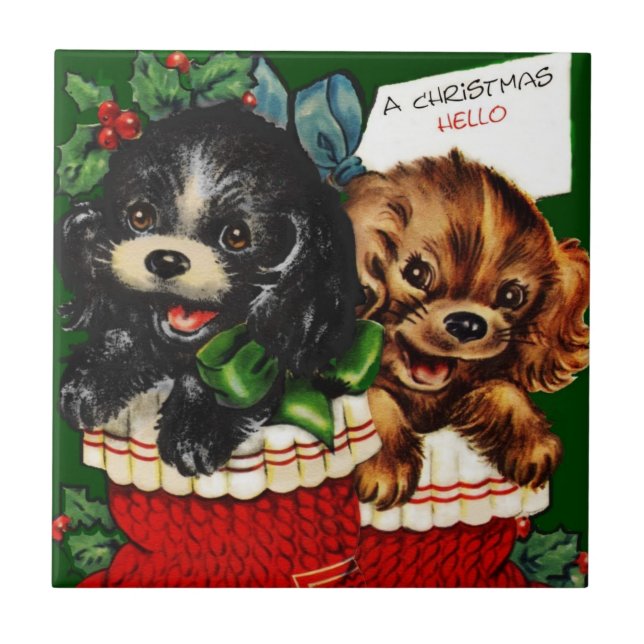 Christmas Hello Puppies Tile (Front)
