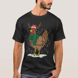 Christmas Hen Chicken Santa Hat Farmer Xmas Farm M T-Shirt