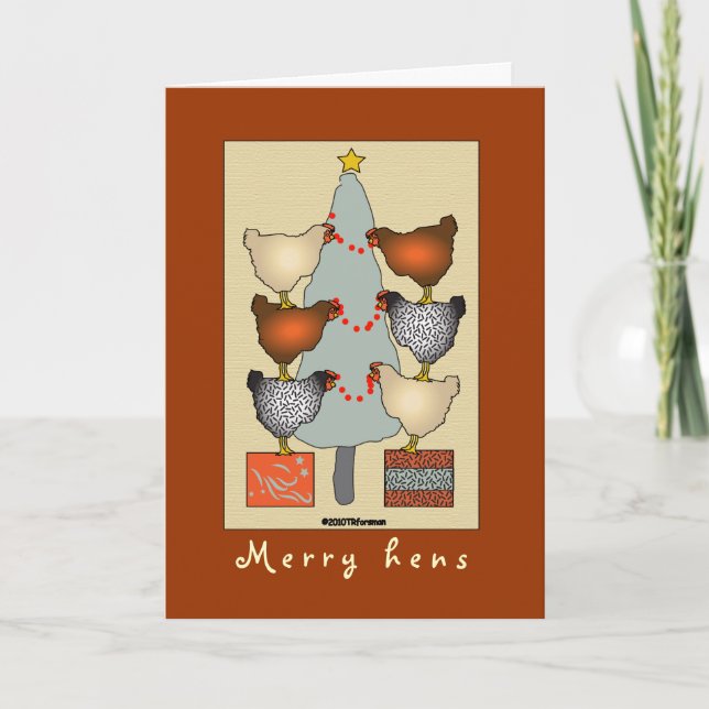 Christmas hens decorate tree Card (Front)