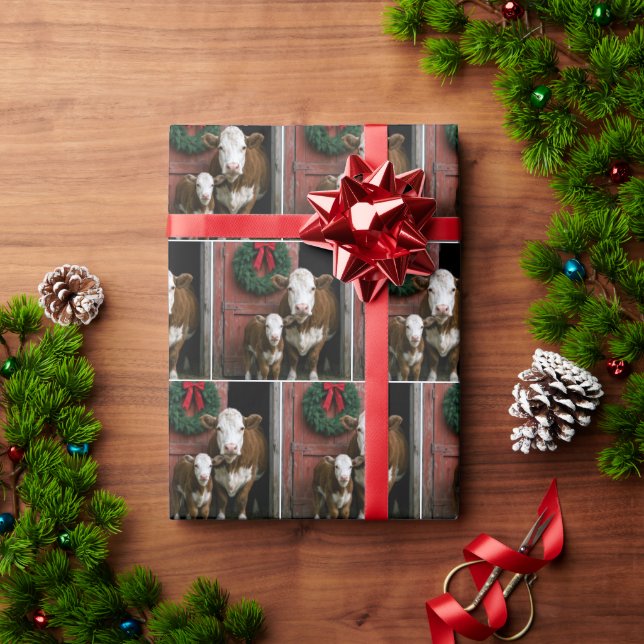 Christmas Hereford Cow and Calf Wrapping Paper (Holiday Gift)
