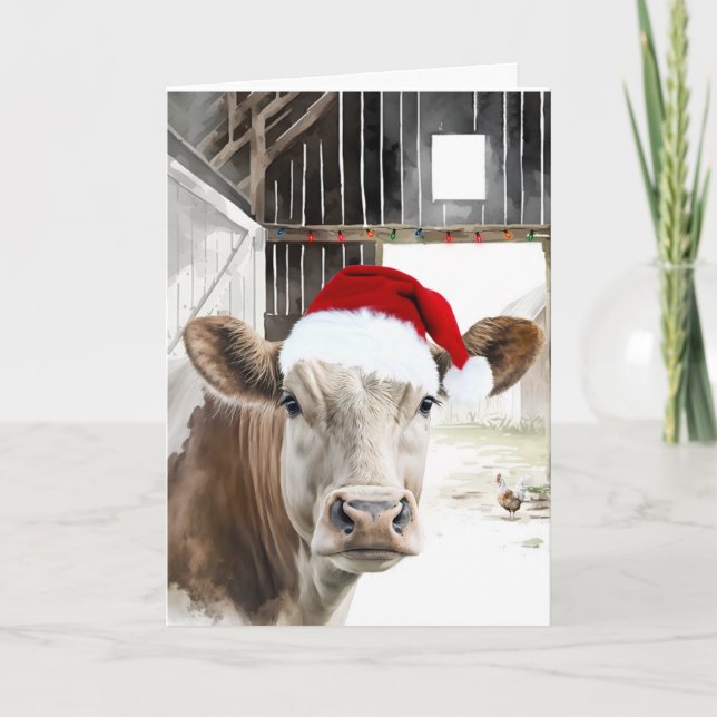 Christmas Hereford Cow In A Barn Card (Front)