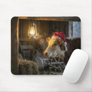 Christmas Hereford Cow in a Barn Mouse Mat