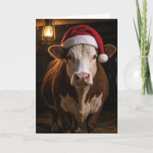 Christmas Hereford Cow in Barn Card