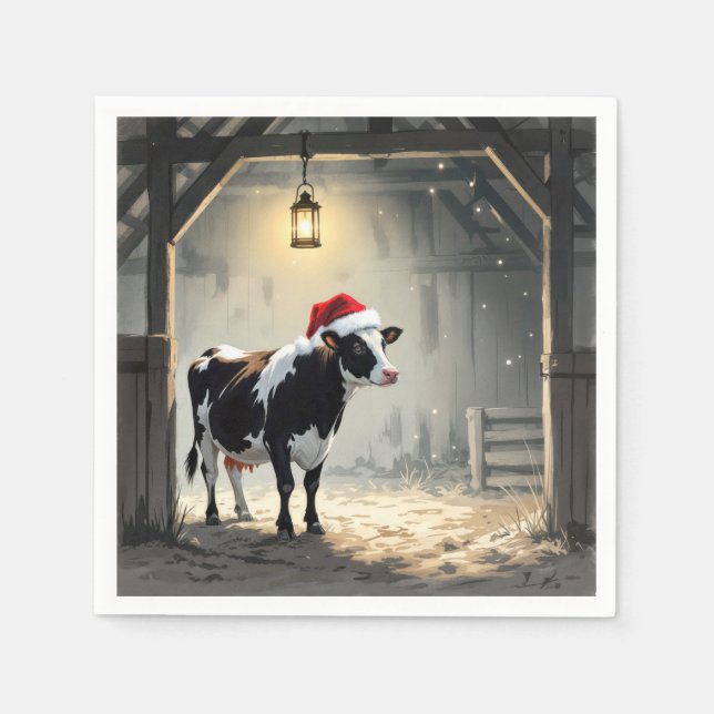 Christmas Hereford Cow In Barn Doorway Napkin (Front)