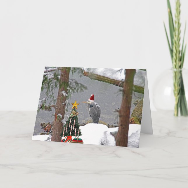 Christmas Heron in Snow Photo Holiday Card (Front)