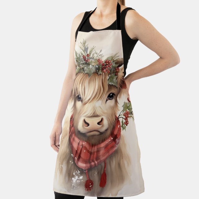 Christmas Highland Cow- All Over Print Apron (Insitu)