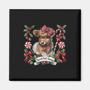 Christmas Highland Cow Candy Canes Vintage Heifer Magnet