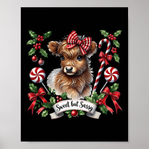Christmas Highland Cow Candy Canes Vintage Heifer  Poster