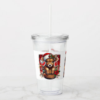 Christmas Highland Cow | Cute Festive Farmhouse Acrylic Tumbler