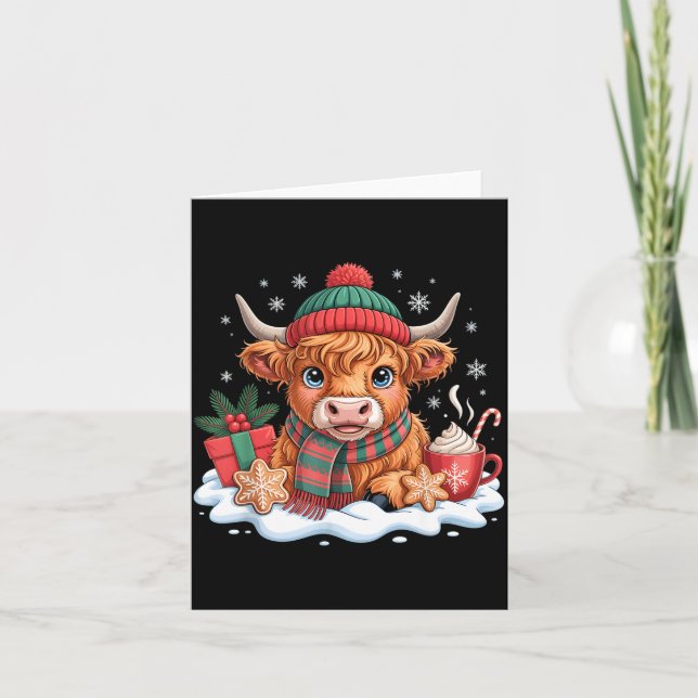 Christmas Highland Cow Cute Heifer Cow Santa Hat M Card (Front)