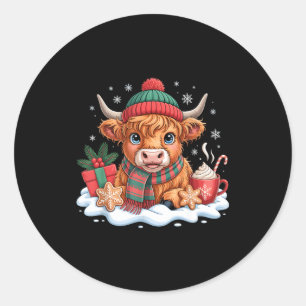 Christmas Highland Cow Cute Heifer Cow Santa Hat M Classic Round Sticker