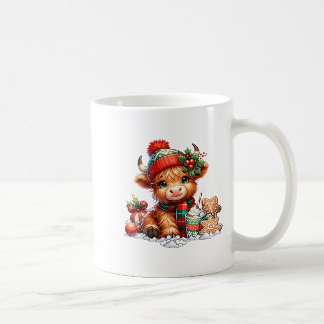 Christmas Highland Cow Cute Heifer Cow Santa Hat M Coffee Mug (Right)