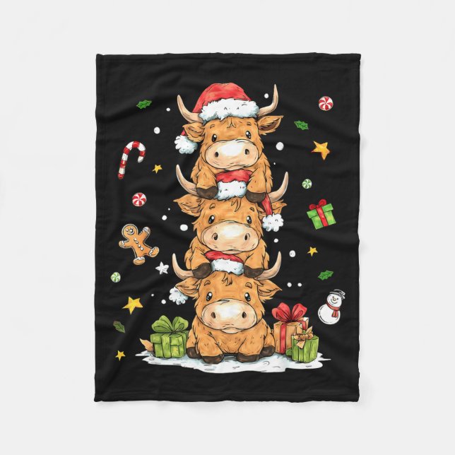 Christmas Highland Cow Cute Heifer Cow Santa Hat M Fleece Blanket (Front)