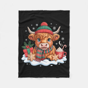 Christmas Highland Cow Cute Heifer Cow Santa Hat M Fleece Blanket