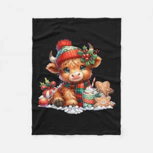 Christmas Highland Cow Cute Heifer Cow Santa Hat M Fleece Blanket