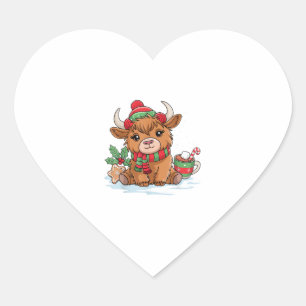 Christmas Highland Cow Cute Heifer Cow Santa Hat M Heart Sticker