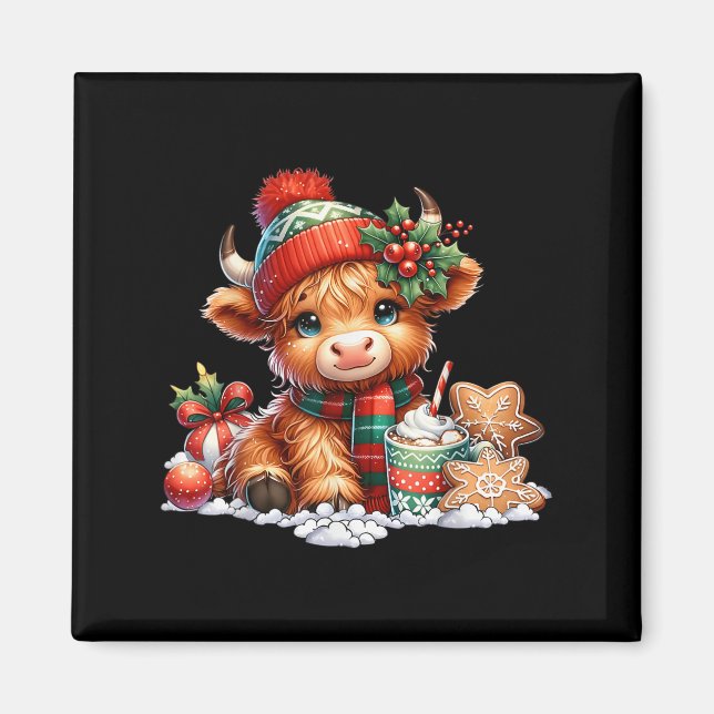 Christmas Highland Cow Cute Heifer Cow Santa Hat M Magnet (Front)