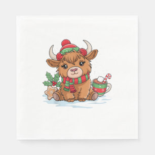 Christmas Highland Cow Cute Heifer Cow Santa Hat M Napkin