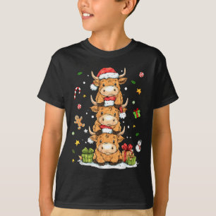 Christmas Highland Cow Cute Heifer Cow Santa Hat M T-Shirt