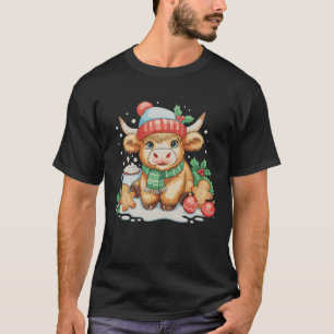 Christmas Highland Cow Cute Heifer Mooey Santa Hat T-Shirt