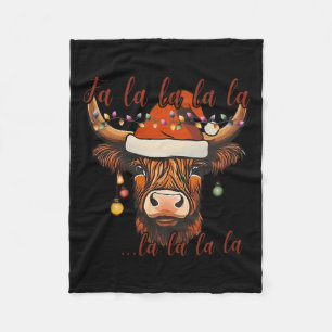 Christmas Highland Cow Falalala Xmas Heifer Cowgir Fleece Blanket