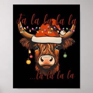 Christmas Highland Cow Falalala Xmas Heifer Cowgir Poster